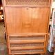 Vintage secretary in lacquered wood and rattan with compass feet