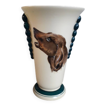 Vase vintage art-déco en céramique de longwy