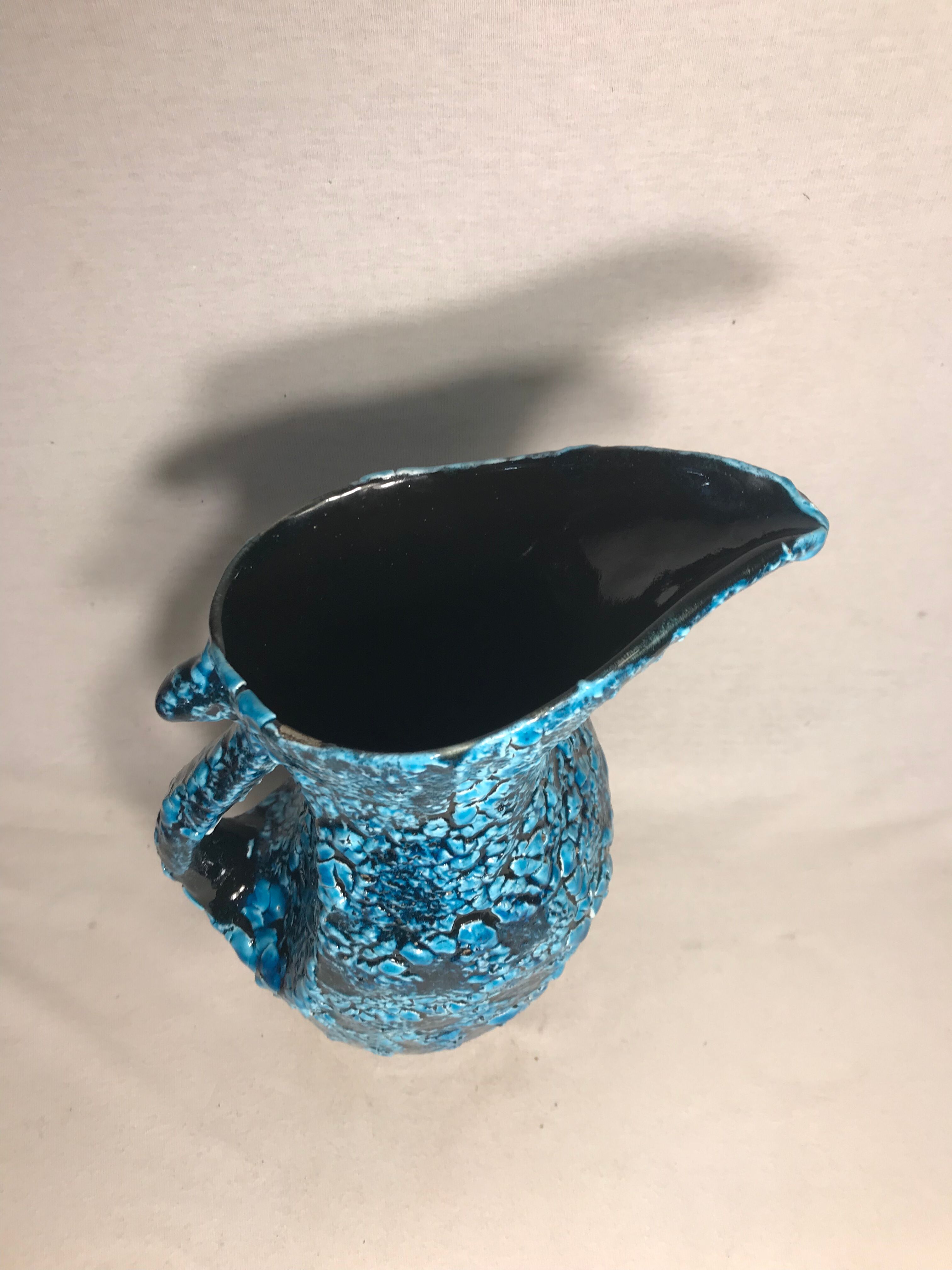 Former pitcher ewer ceramic blue & black vintage