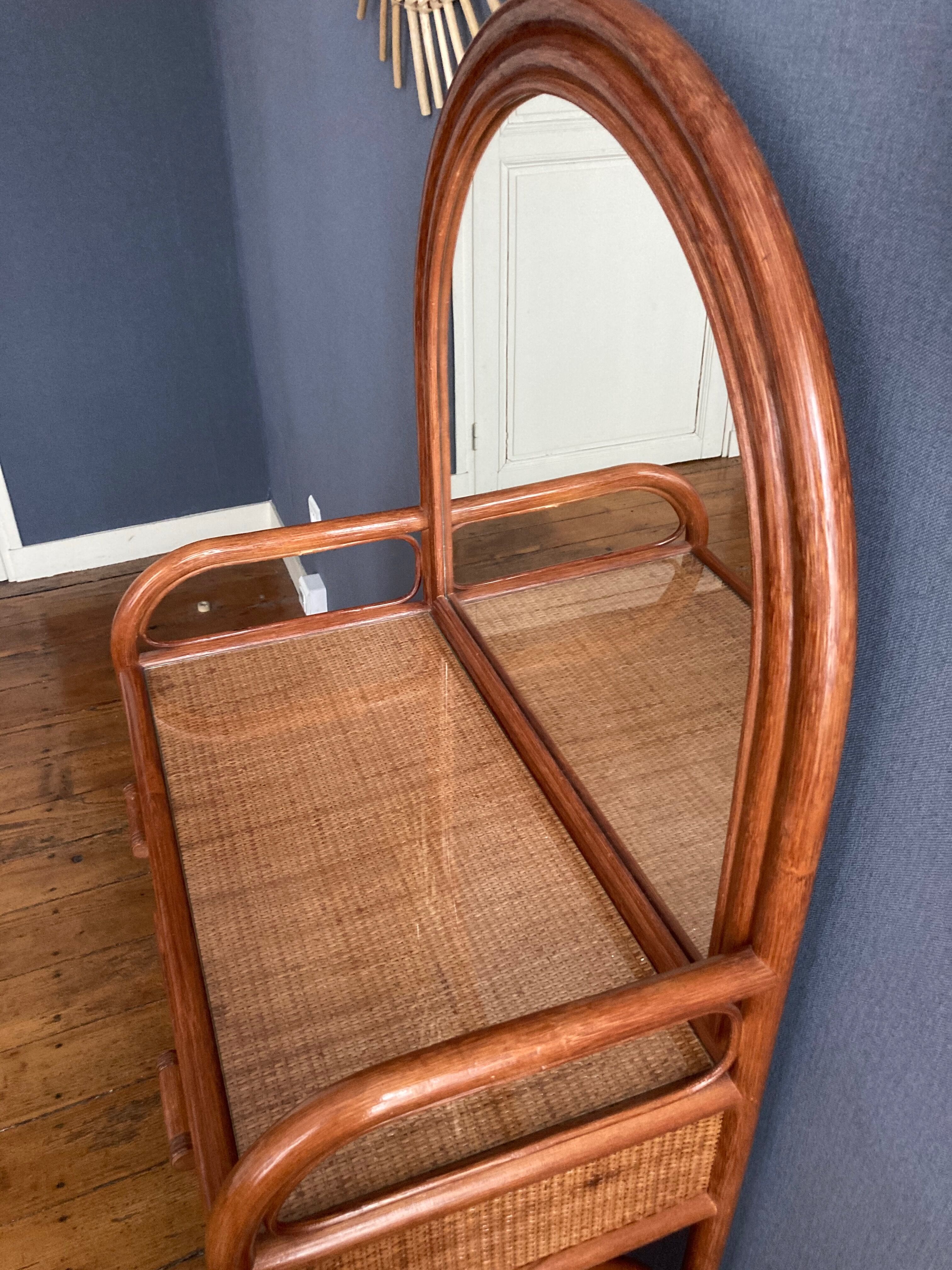 Hairdressing set and rattan chair in the 70s