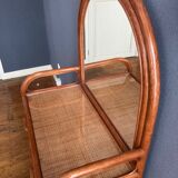 Ensemble coiffeuse et chaise en rotin années 70