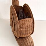 Italian Vintage Large Rattan Snail Basket, 1980s