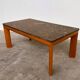 1970s modernist fossil marble coffee table with wooden base