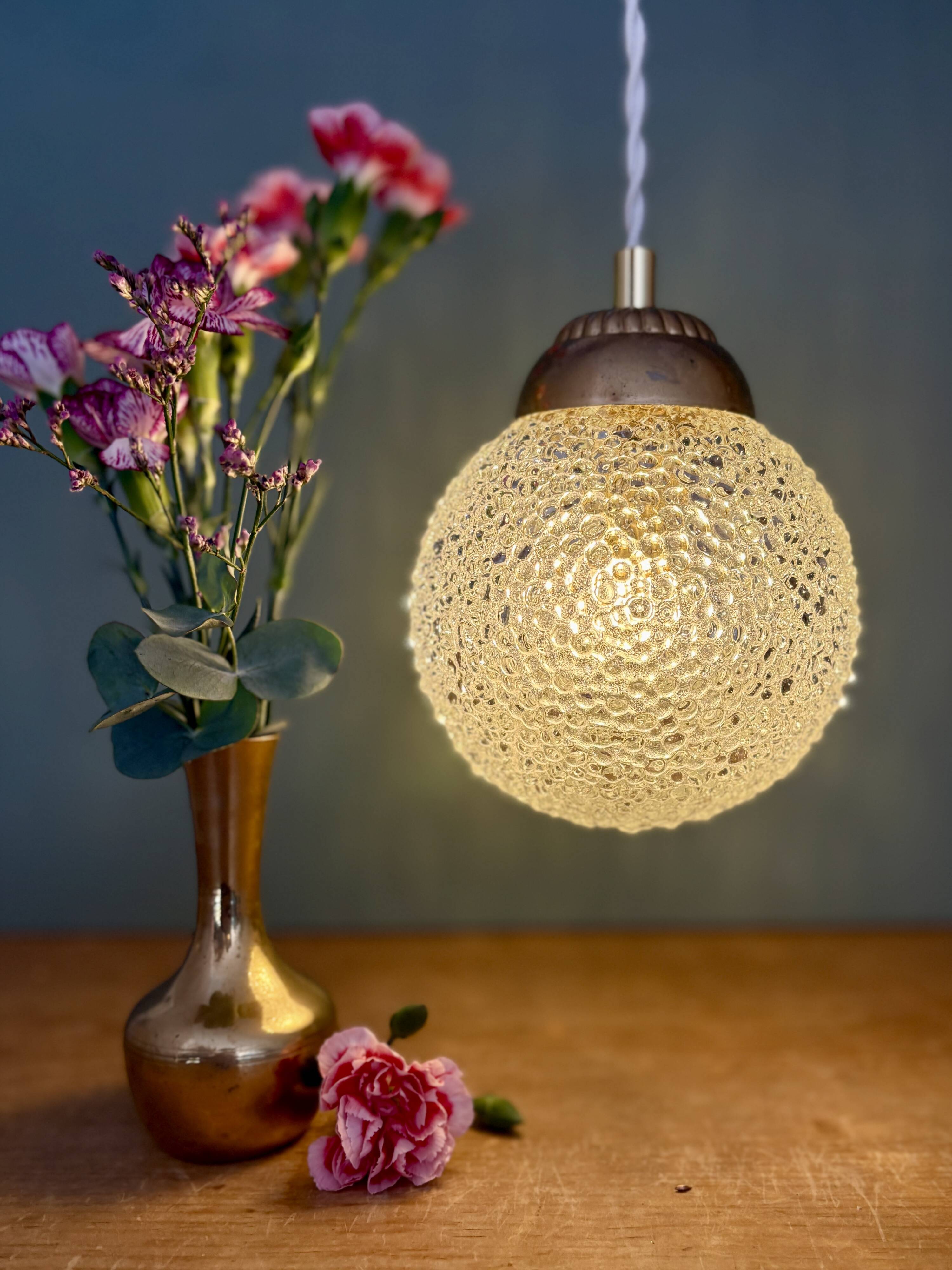 Vintage globe pendant light in molded glass