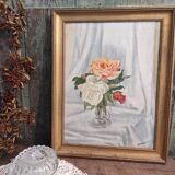 Peinture à l’huile vintage de fleurs signées Bramwell