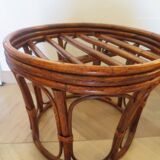 pretty pair of 2 bamboo and rattan stools with cushions - 80s - Vintage - set of 2
