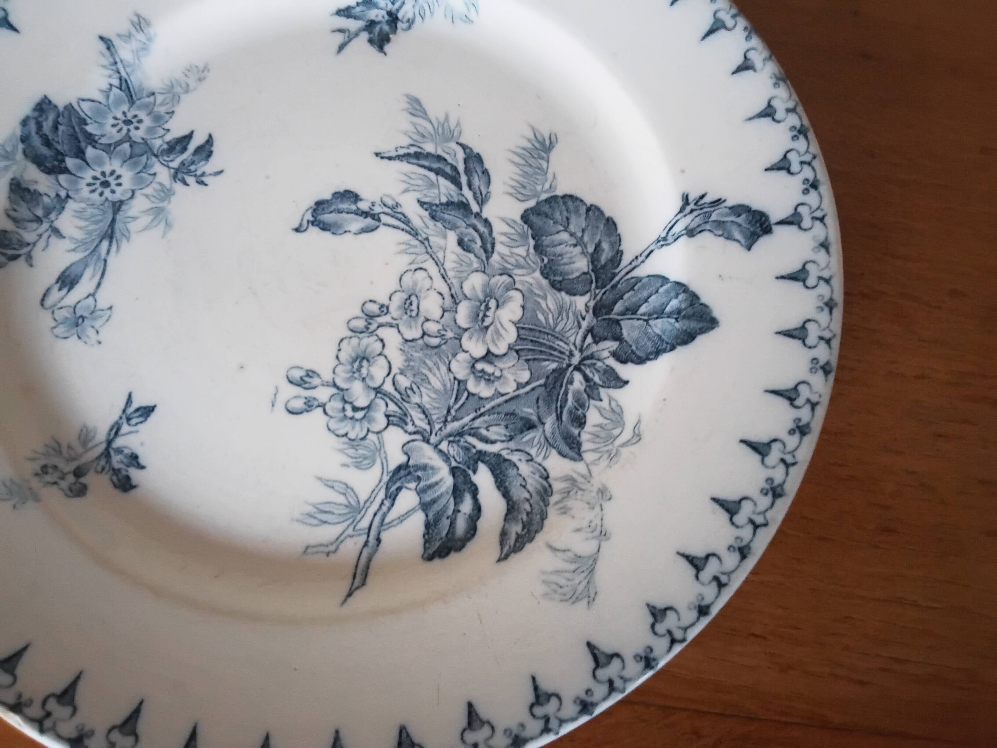 Two antique flat plates from Sarreguemines.