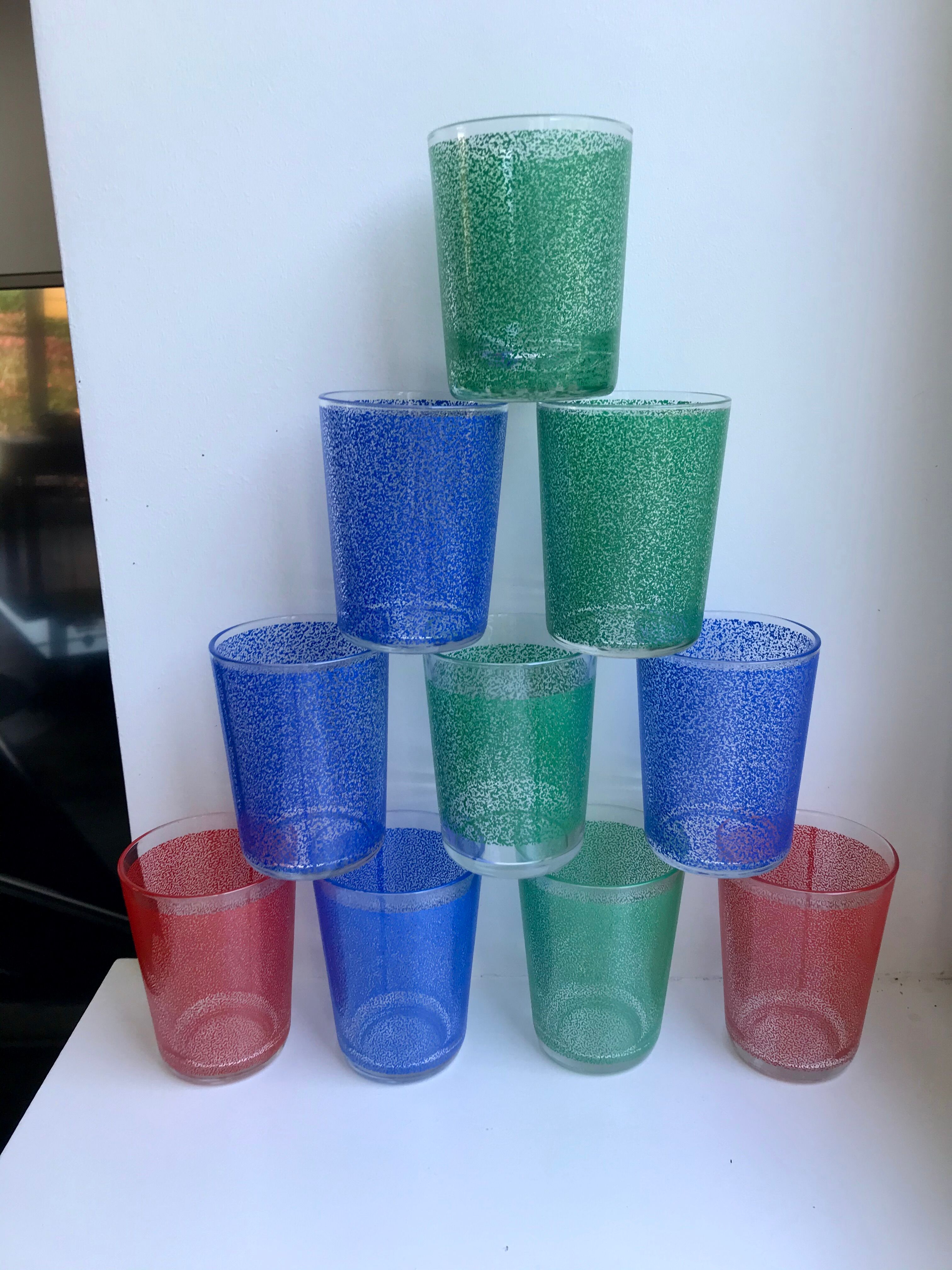 Set of 8 colored water glasses 70s