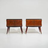Pair of bedside tables with glass top, 1950s