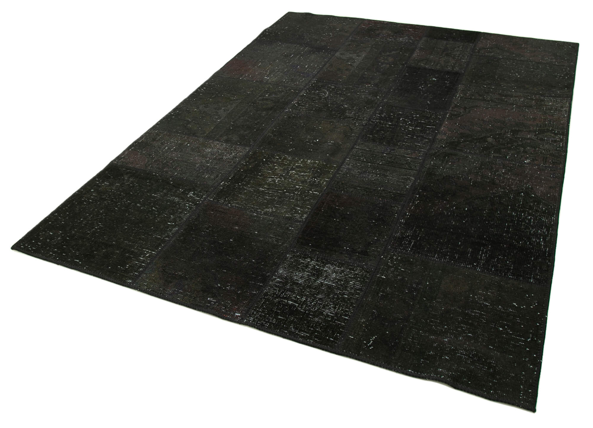 Hand-Knotted Anatolian Contemporary 172 cm x 241 cm Black Patchwork Carpet