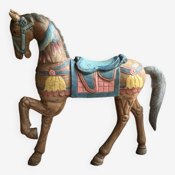 Vintage solid wood polychrome horse on legs