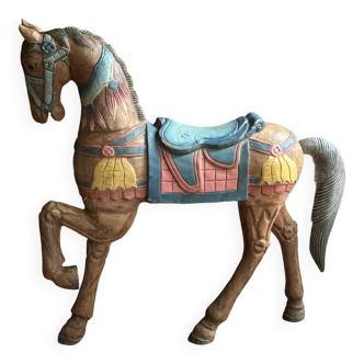 Vintage solid wood polychrome horse on legs