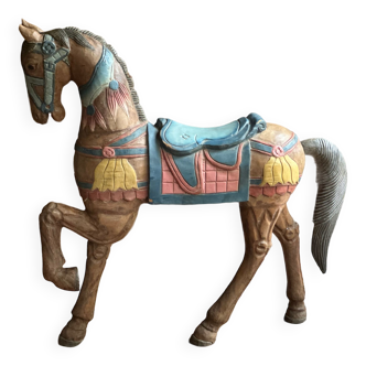 Vintage Cheval polychrome bois massif sur pieds