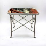Sofa End Table In Silver Bronze In Neoclassical Style And Black Opaline Circa 1970