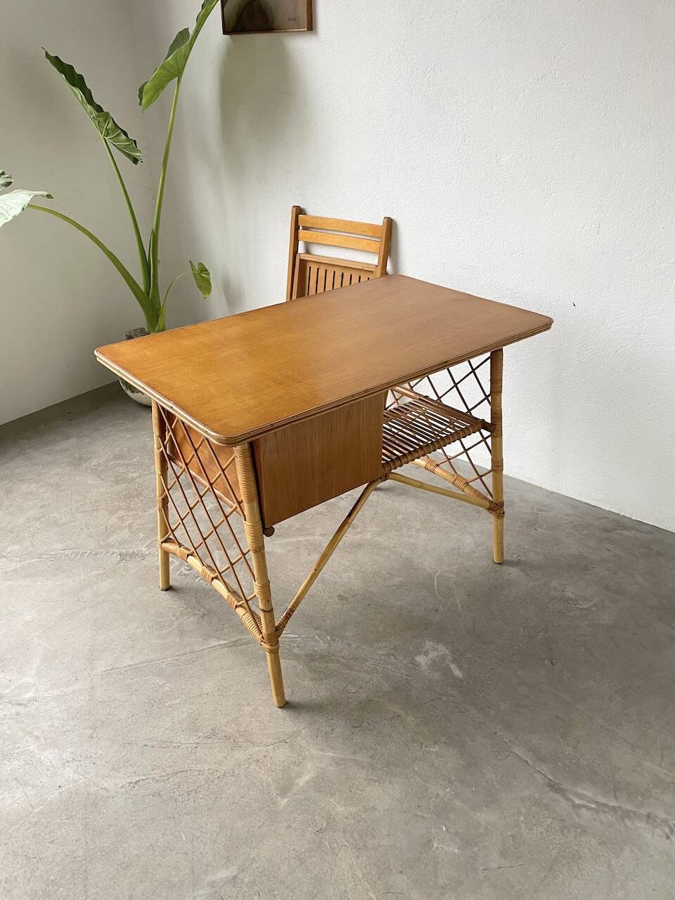 Bureau rotin Louis Sognot et sa chaise