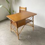 Louis Sognot rattan desk and its chair