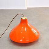 Mid-Century Italian Orange Glass and Brass Pendant Lamp