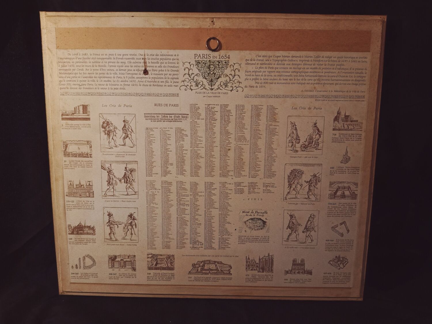 Carte historique – Plan de Paris en 1654 d'après Caspar Merian