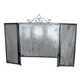 Fireplace screen black metal perforated sheet 3 vintage leaves