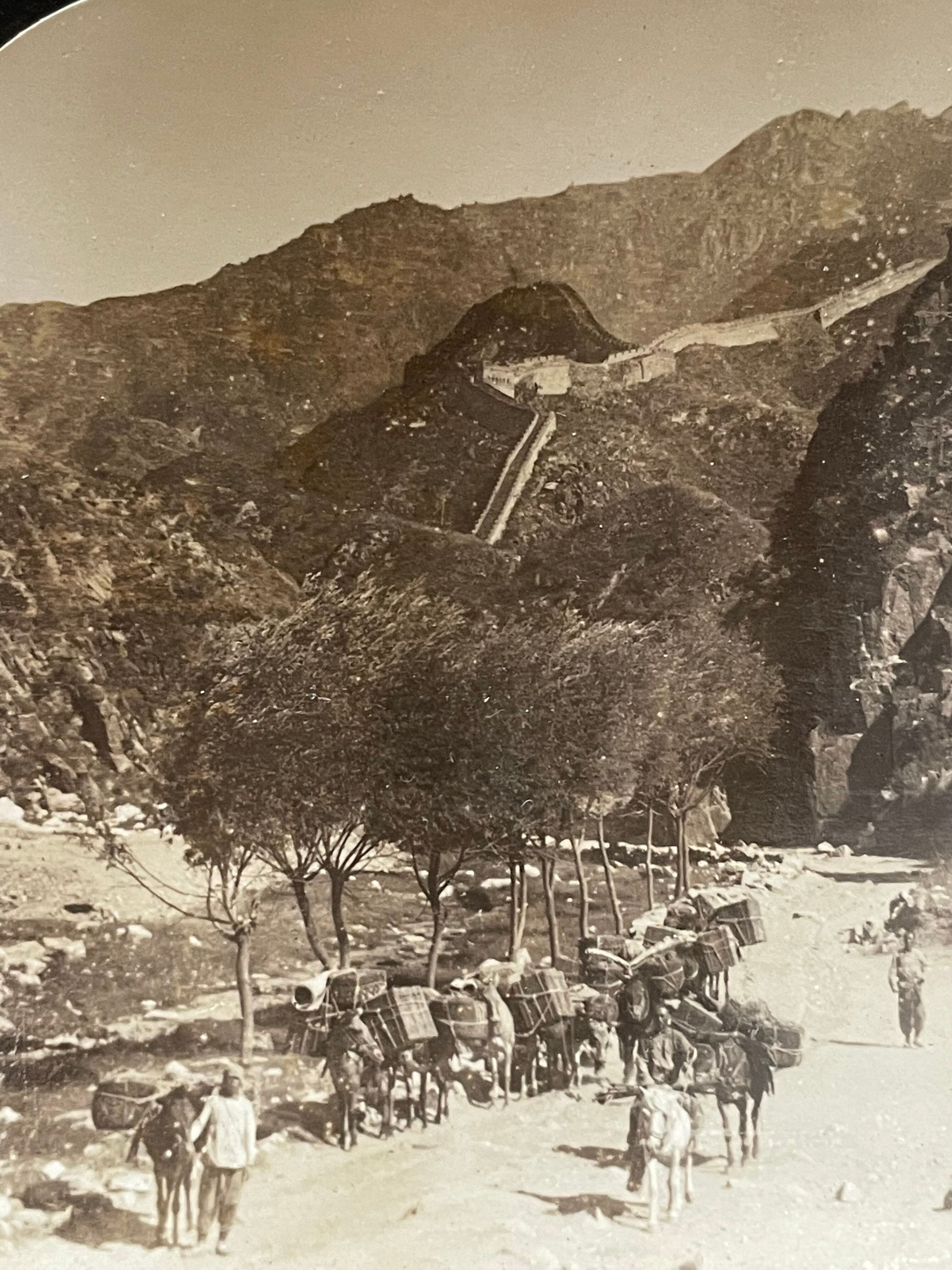 Old photography stereo, stereograph, luxury albumine 1903 Great Wall of China