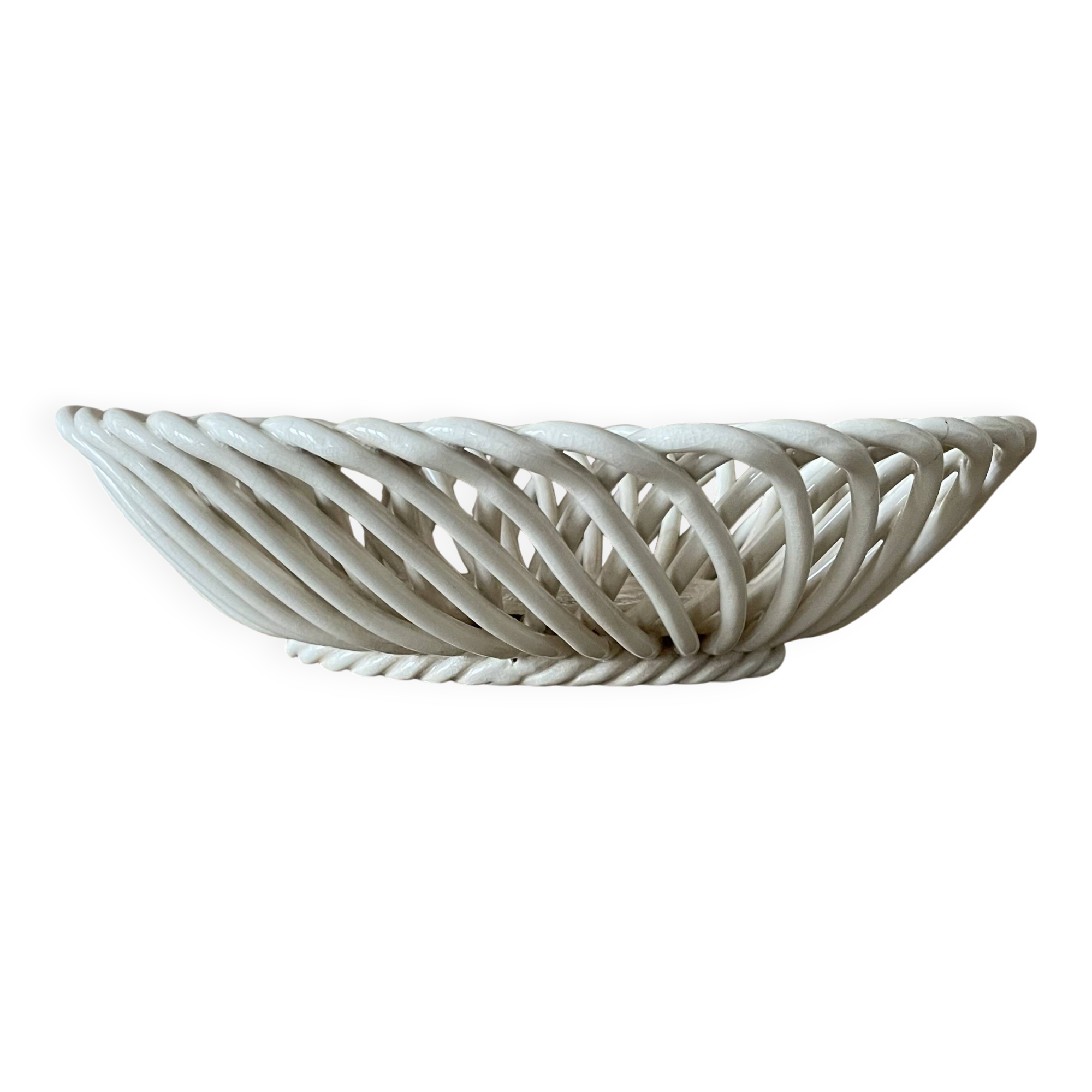Antique ceramic woven basket
