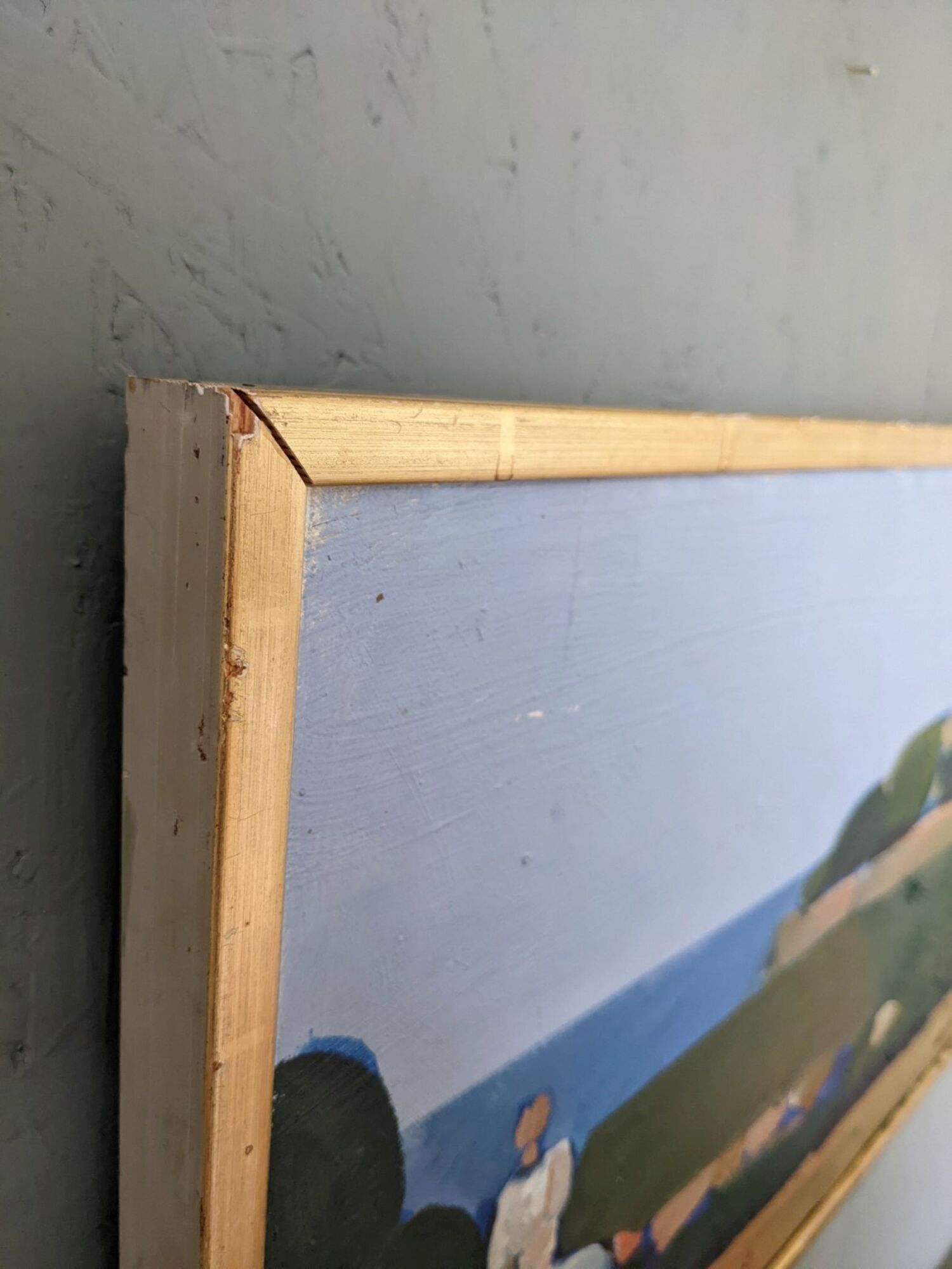 Mid-Century Modern Swedish Oil Painting "Coastal Musing" Framed Landscape