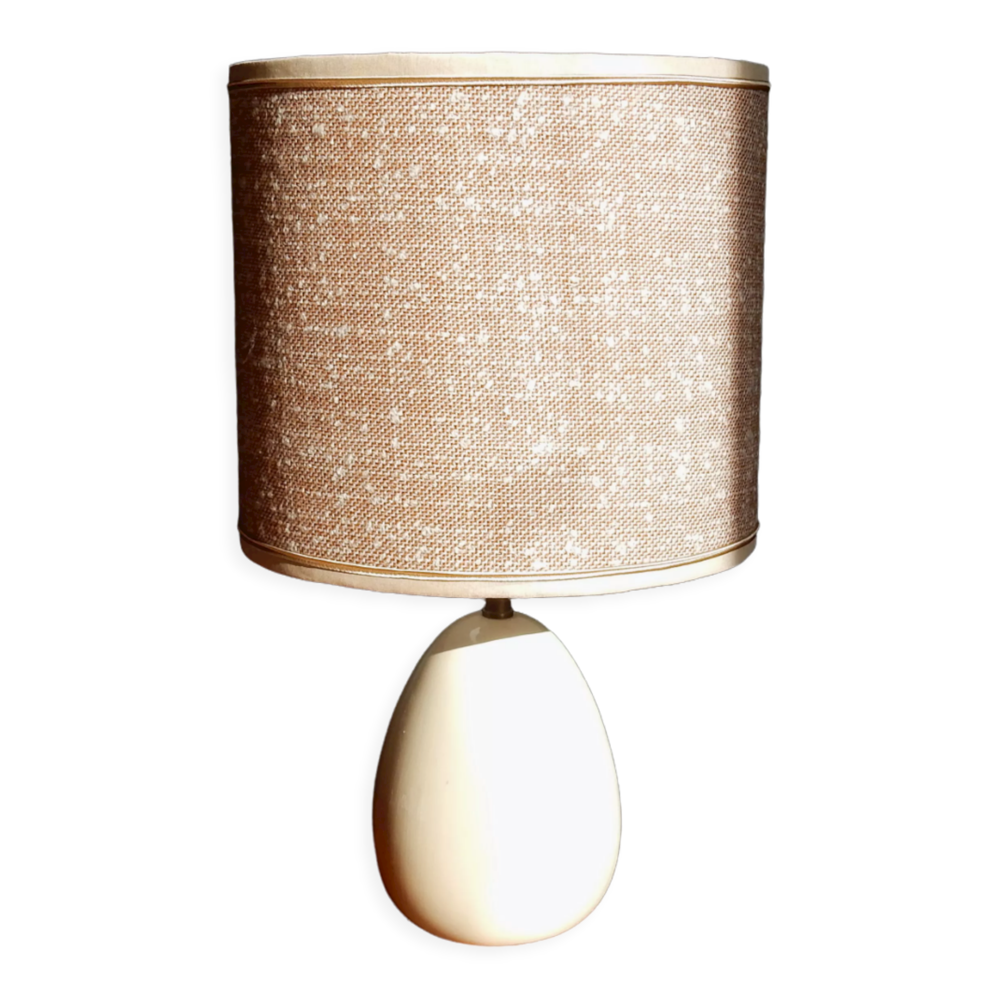 Table lamp in wool tweed and foot in cream color wood