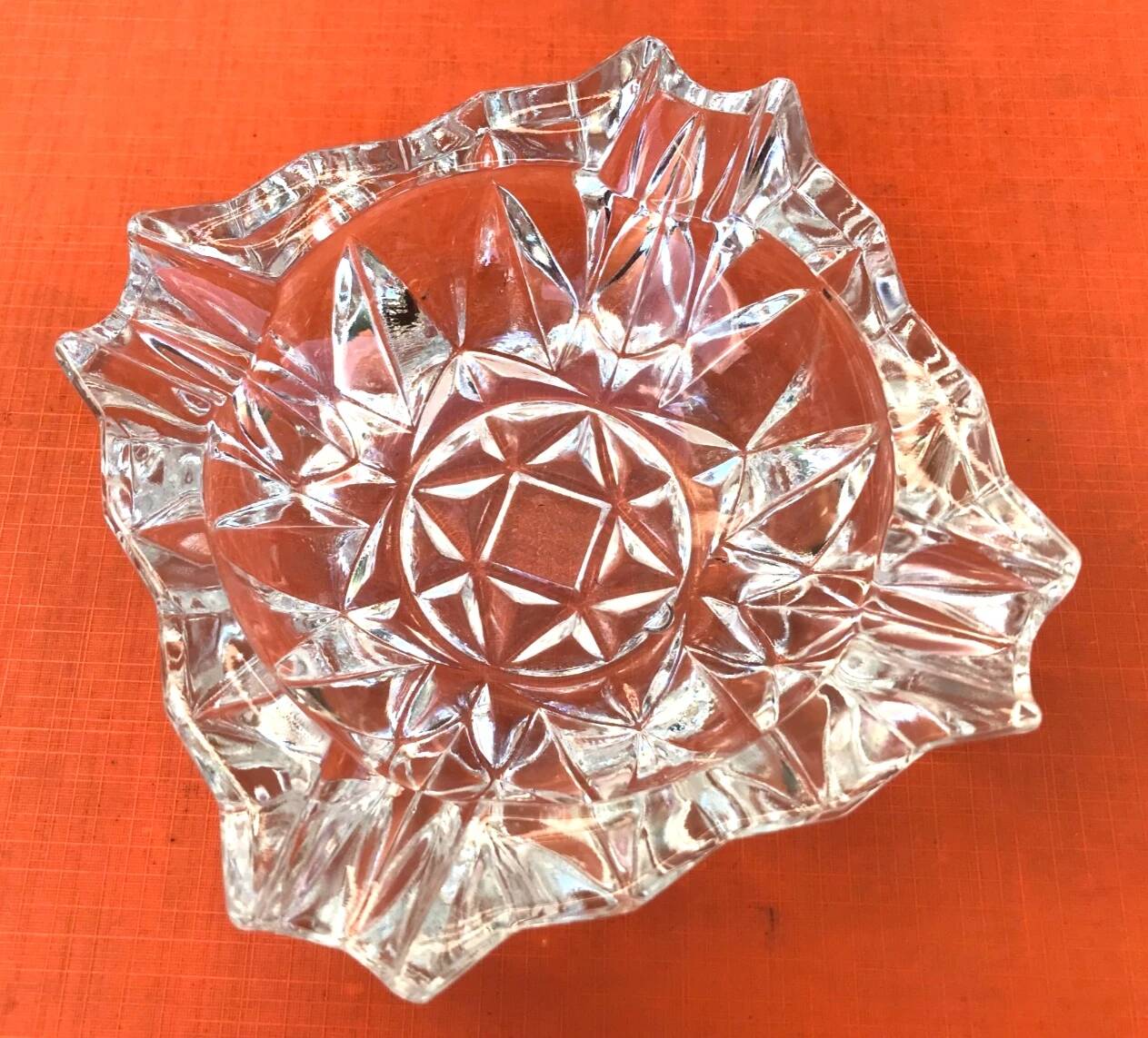 1970s Ashtray Clear Cut and Chiseled Glass