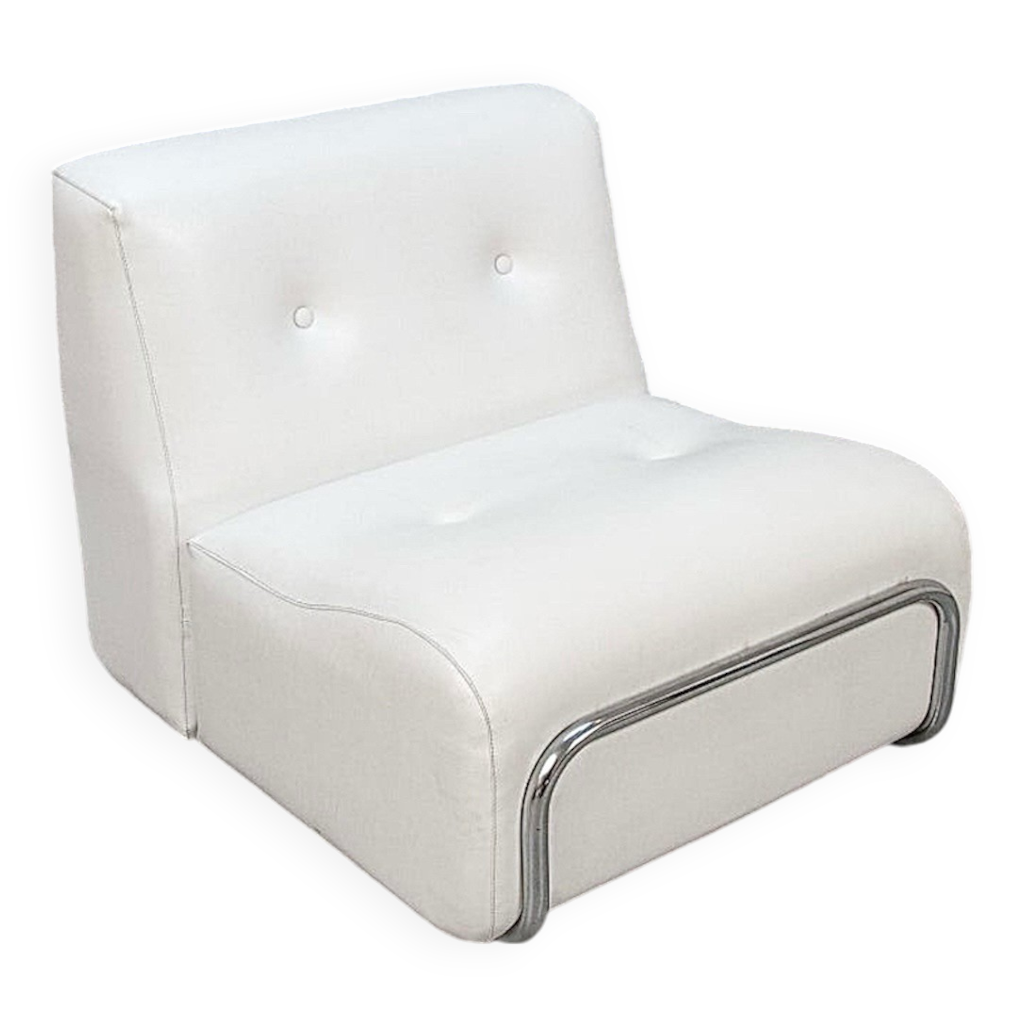 Adriano Piazzesi metal and white leather armchair, Italian design 1970