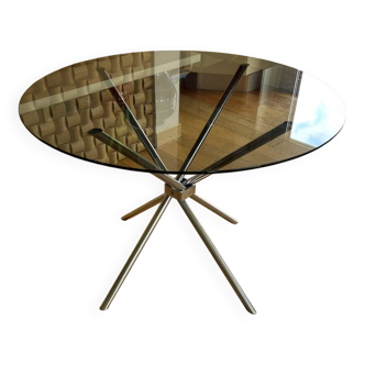 Round smoked glass table, 1970