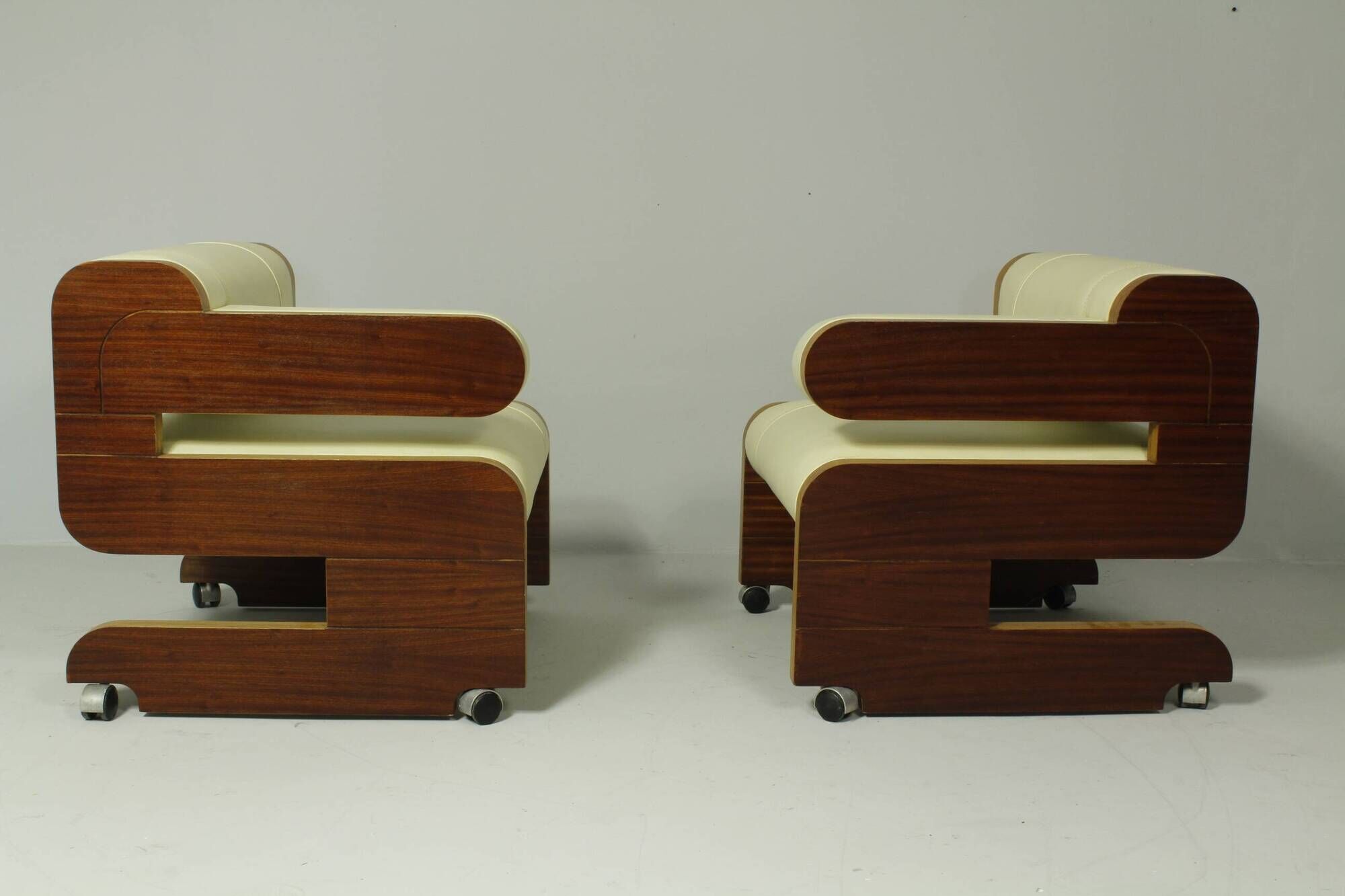 Pair of Mahogany Club Chairs upholstered in leather, 1970s