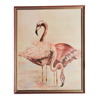 Tableau ancien les flamands rose signé M Clerfeuille.