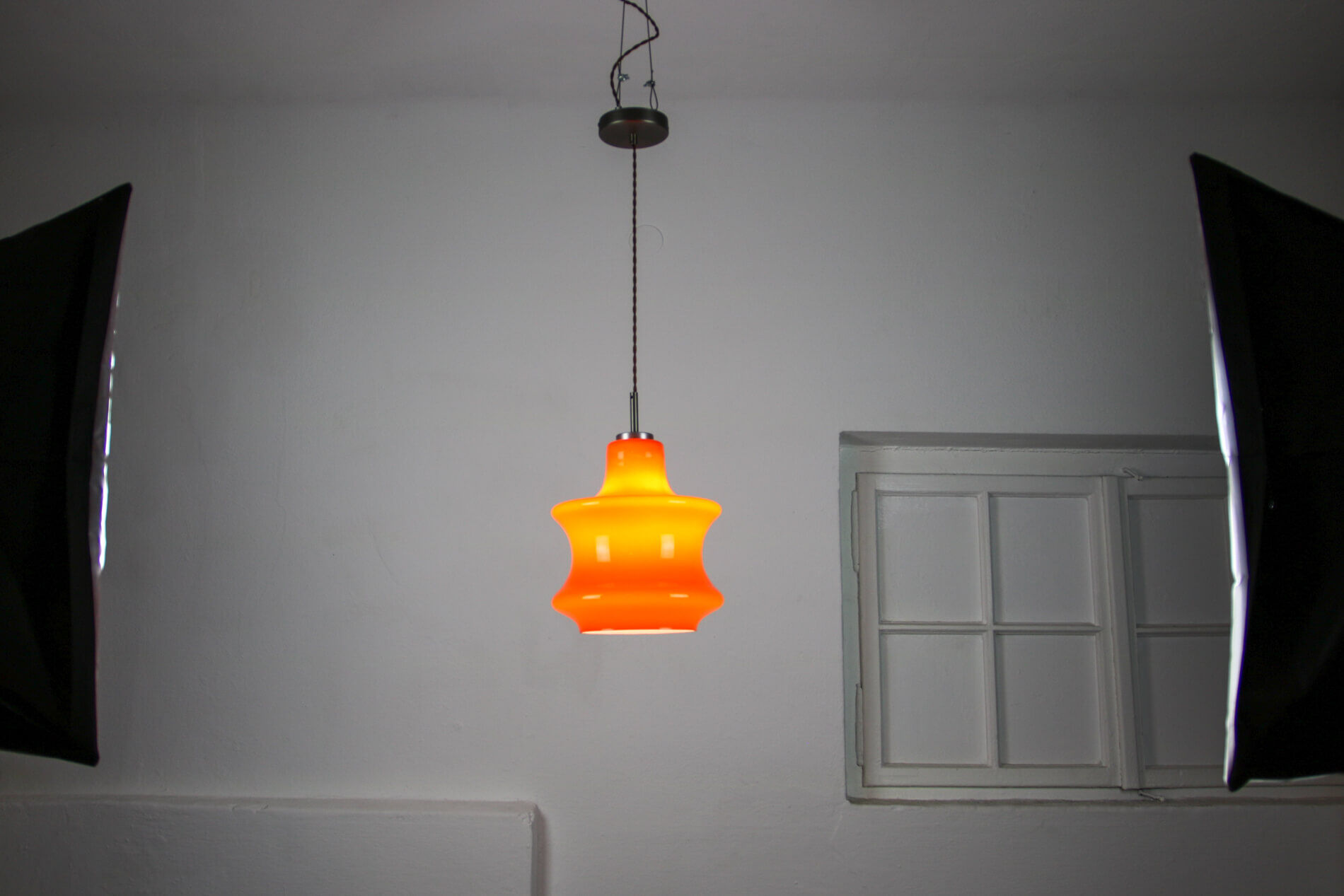 Mid-century orange glass pendant lamp