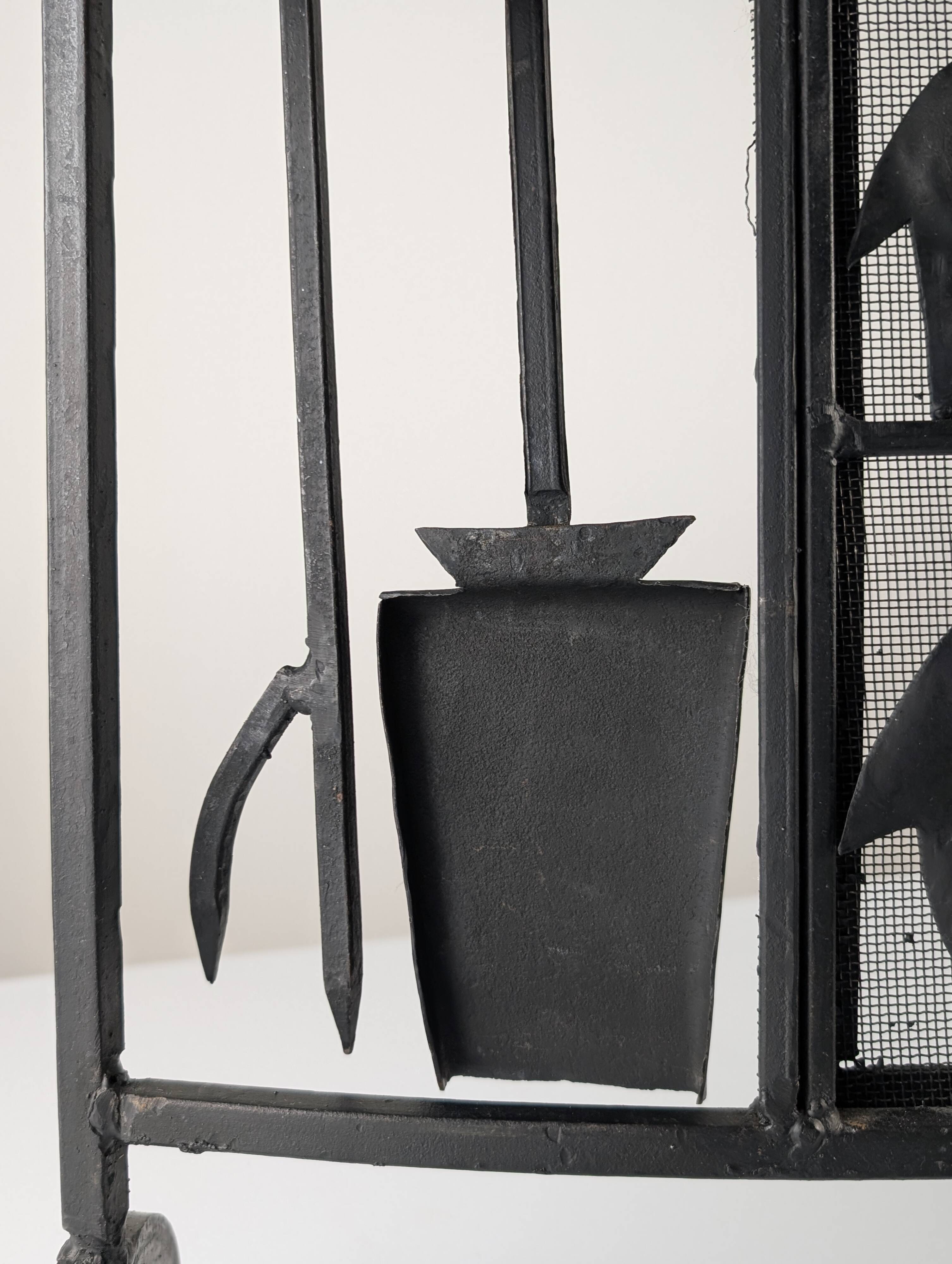 Wrought iron fireplace screen by Atelier Marolles, France, 1950s