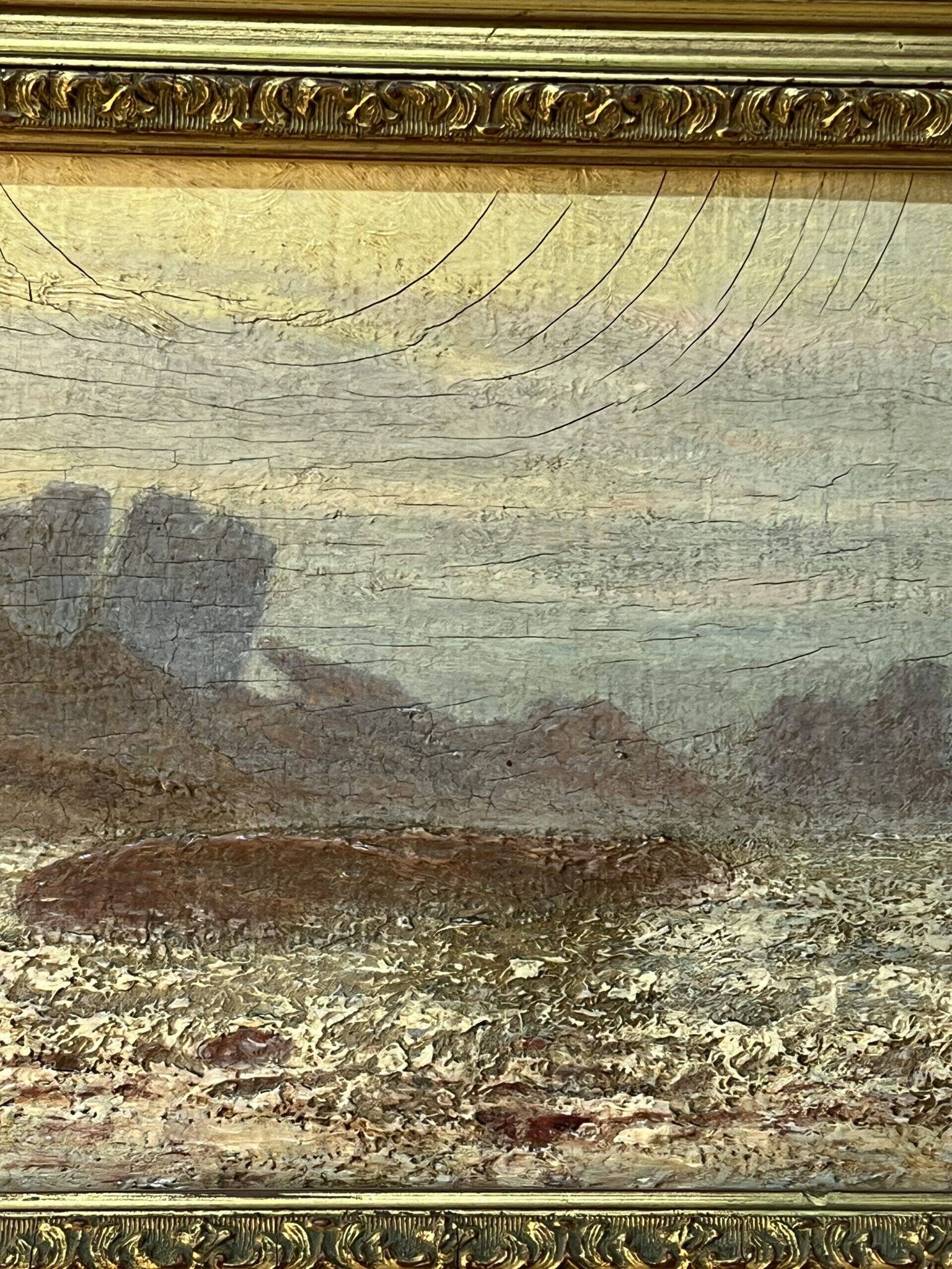 A. Laemmermann, oil painting on cardboard depicting a rocky landscape.