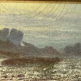 A. Laemmermann, oil painting on cardboard depicting a rocky landscape.