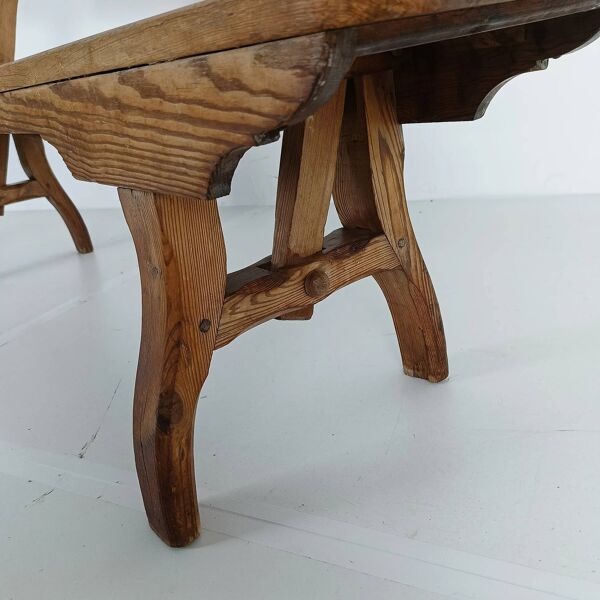Banc ancien victorien en pin pitch pin court de chemin de fer