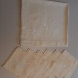 Antique tablecloth and 6 hand-embroidered linen towels