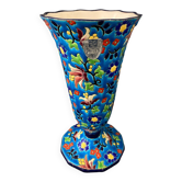 Enamel cornet vase from Longwy XXth shower foot