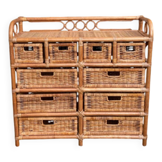 Vintage rattan chest of drawers