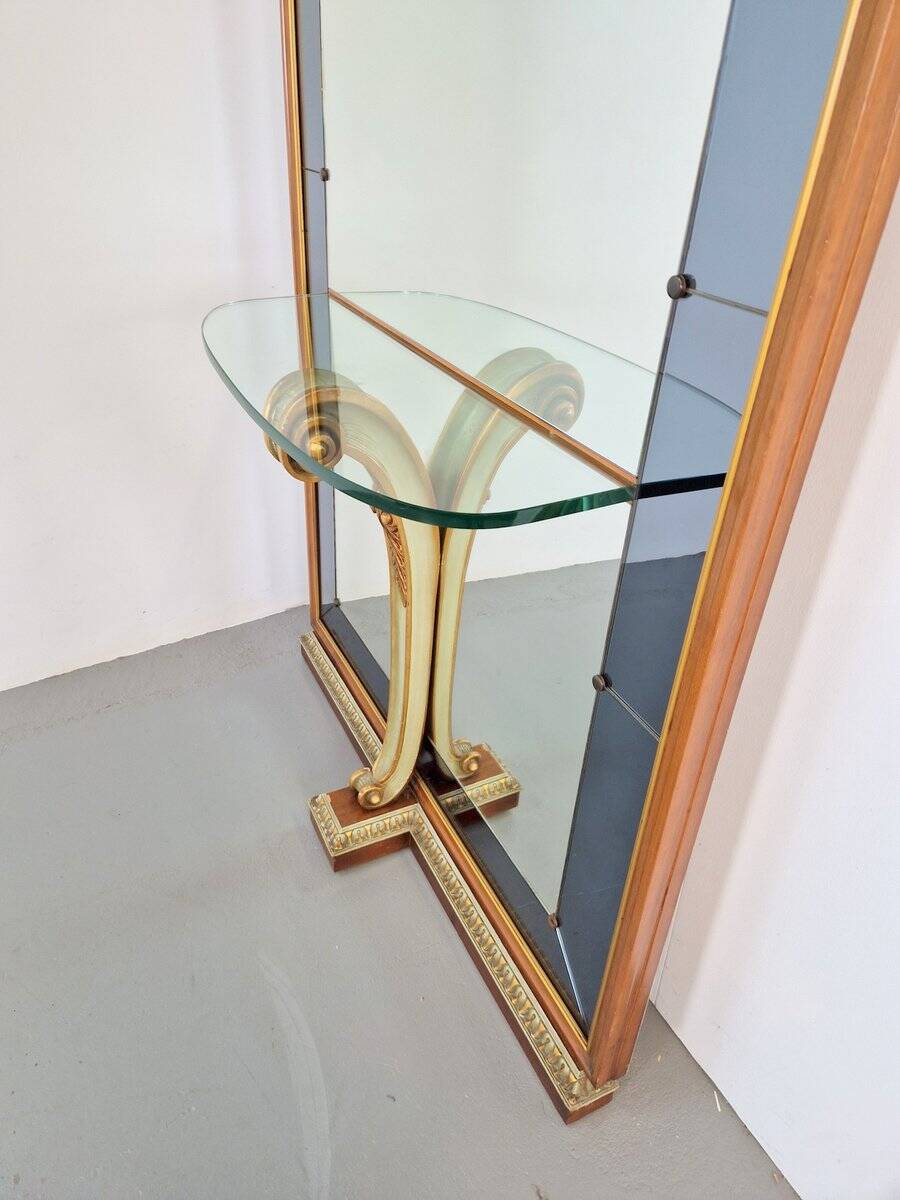 Vintage Floor Mirror with Console Table from Cristal Art, Italy, 1960s