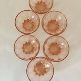 6 vintage pink molded glass cups