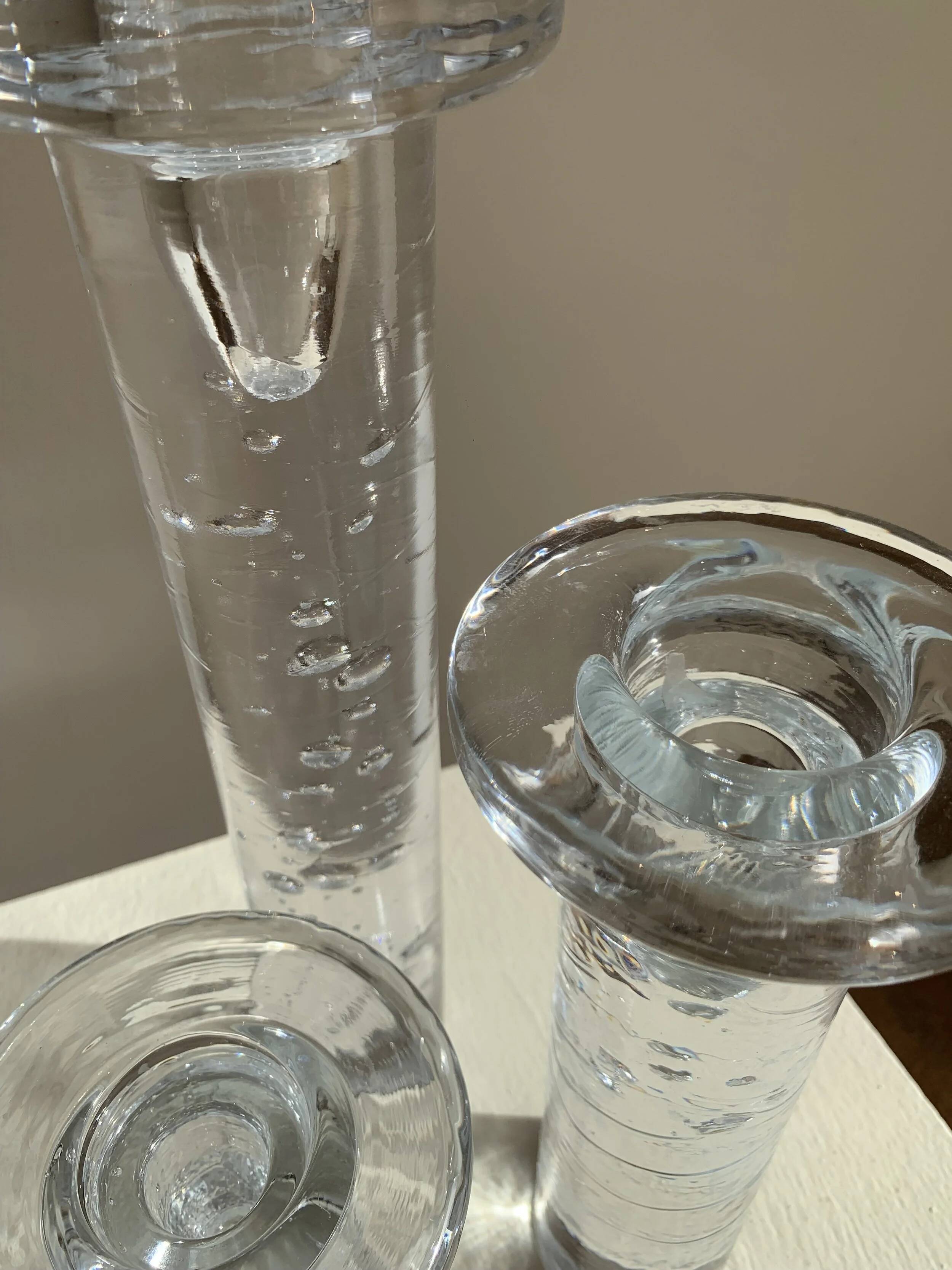 Set of three "Cool" glass candlesticks by Kosta Boda, Sweden, 1999