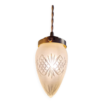 Pendant in satin-finished crystal cut into a point (4 available), early 20th century.