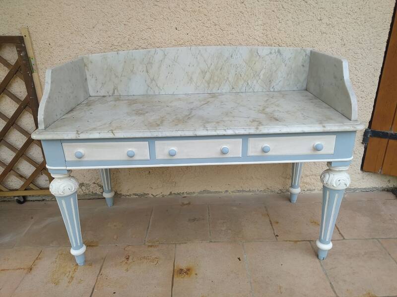 Vanity unit, wooden and marble dressing table in Louis XVI style.