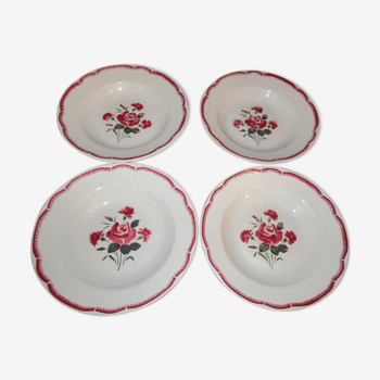 4 assiettes creuses en porcelaine opaque badonviller