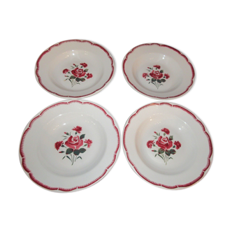 4 hollow plates in opaque porcelain badonviller