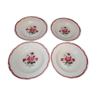 4 assiettes creuses en porcelaine opaque badonviller