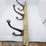Solid teak coat hook with 3 double cast iron hooks