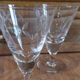 6 anciens verres à pied en verre soufflé ciselé 60/70
